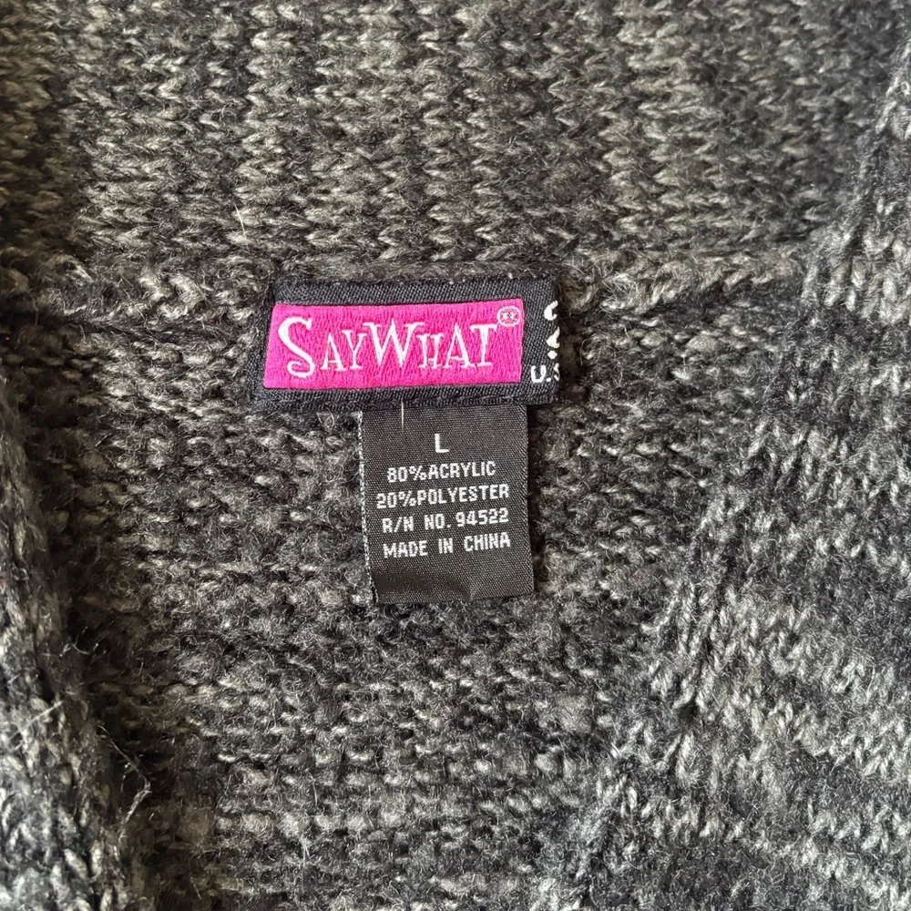 SayWhat Gray Shawl Collar Short Sleeve Sweater Top Large Y2K